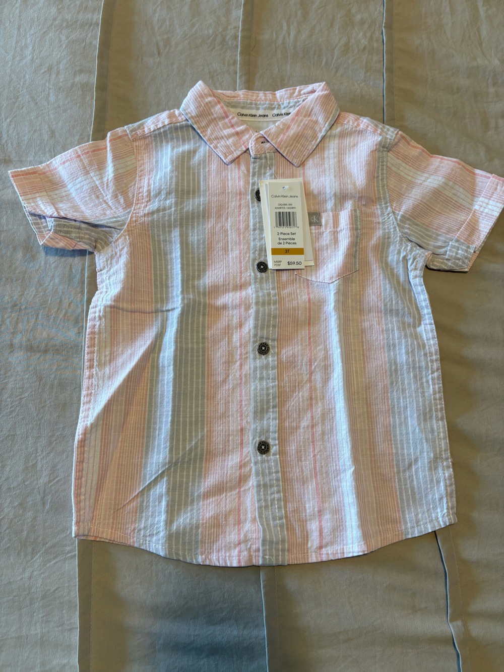 Calvin Klein Jeans Pink and White Striped Short Sleeve Shirt